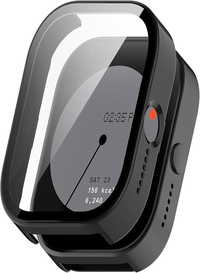 Wisely Shine Protective Slim Bumper Tempered Glass Case Cover Compatible with CMF by Nothing Watch Pro, Luxury Black